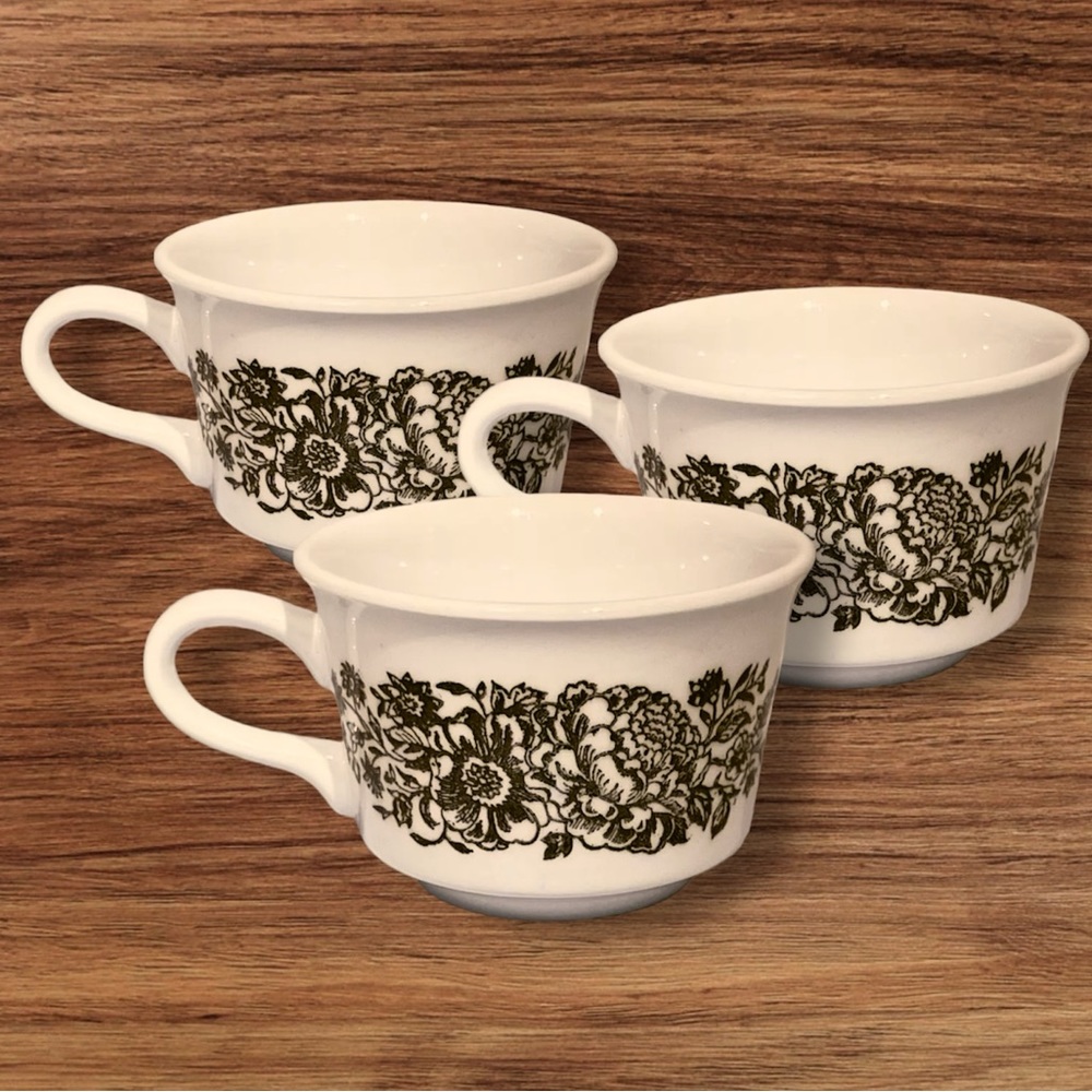 VTG Set of Three: Brown and Tan Floral Tea Cups